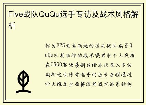Five战队QuQu选手专访及战术风格解析